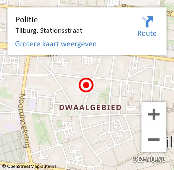 Locatie op kaart van de 112 melding: Politie Tilburg, Stationsstraat op 3 juni 2022 03:13