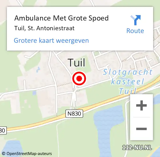 Locatie op kaart van de 112 melding: Ambulance Met Grote Spoed Naar Tuil, St. Antoniestraat op 3 juni 2022 05:27