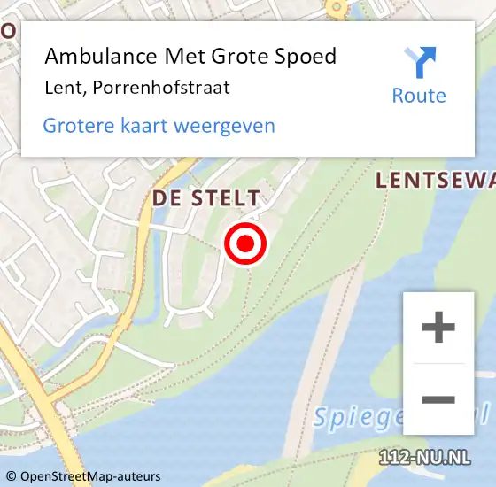 Locatie op kaart van de 112 melding: Ambulance Met Grote Spoed Naar Lent, Porrenhofstraat op 3 juni 2022 06:00