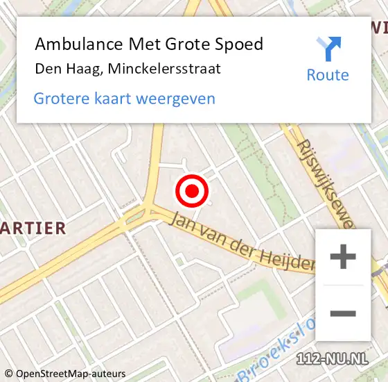 Locatie op kaart van de 112 melding: Ambulance Met Grote Spoed Naar Den Haag, Minckelersstraat op 3 juni 2022 06:15