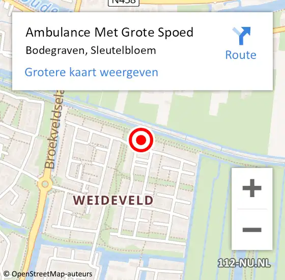 Locatie op kaart van de 112 melding: Ambulance Met Grote Spoed Naar Bodegraven, Sleutelbloem op 3 juni 2022 07:17