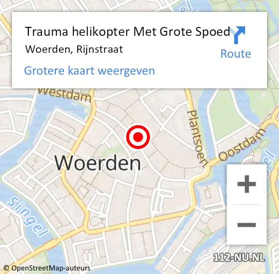 Locatie op kaart van de 112 melding: Trauma helikopter Met Grote Spoed Naar Woerden, Rijnstraat op 3 juni 2022 07:47