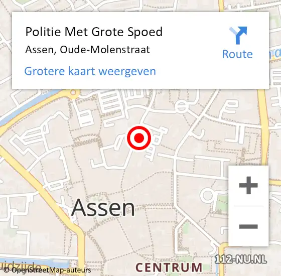 Locatie op kaart van de 112 melding: Politie Met Grote Spoed Naar Assen, Oude-Molenstraat op 3 juni 2022 07:55