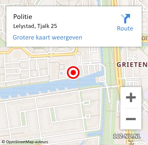 Locatie op kaart van de 112 melding: Politie Lelystad, Tjalk 25 op 3 juni 2022 08:25