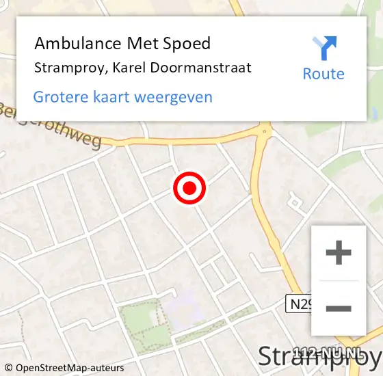 Locatie op kaart van de 112 melding: Ambulance Met Spoed Naar Stramproy, Karel Doormanstraat op 3 juni 2022 08:41