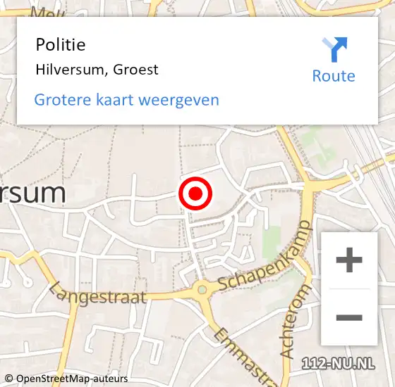 Locatie op kaart van de 112 melding: Politie Hilversum, Groest op 3 juni 2022 09:01
