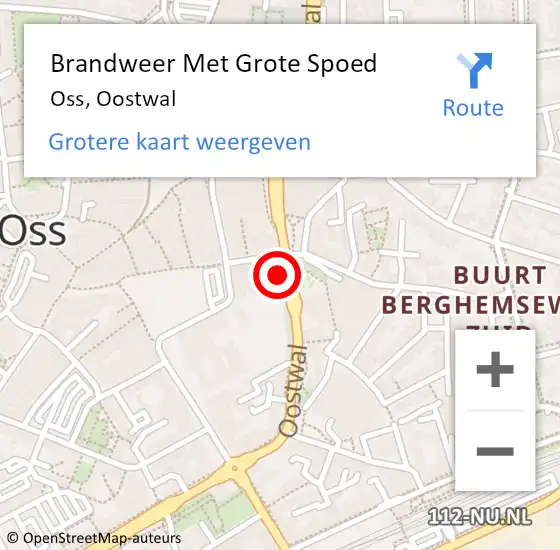 Locatie op kaart van de 112 melding: Brandweer Met Grote Spoed Naar Oss, Oostwal op 3 juni 2022 09:23