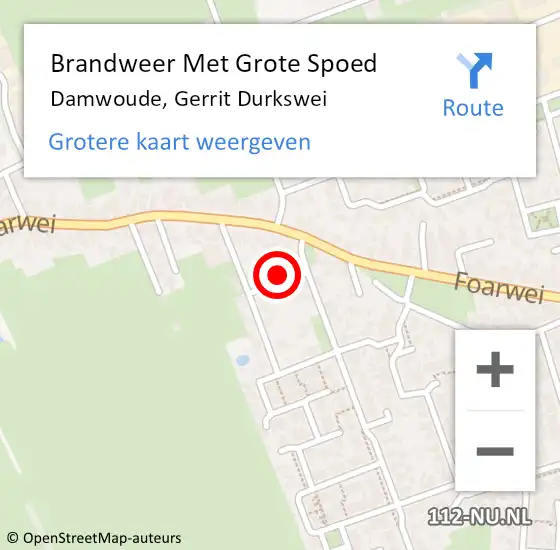 Locatie op kaart van de 112 melding: Brandweer Met Grote Spoed Naar Damwoude, Gerrit Durkswei op 3 juni 2022 09:51