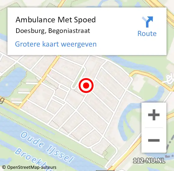 Locatie op kaart van de 112 melding: Ambulance Met Spoed Naar Doesburg, Begoniastraat op 3 juni 2022 10:20