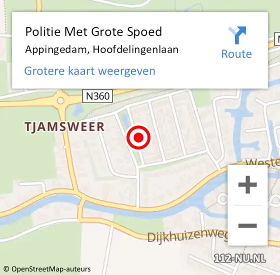 Locatie op kaart van de 112 melding: Politie Met Grote Spoed Naar Appingedam, Hoofdelingenlaan op 3 juni 2022 10:22