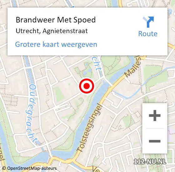 Locatie op kaart van de 112 melding: Brandweer Met Spoed Naar Utrecht, Agnietenstraat op 3 juni 2022 10:25