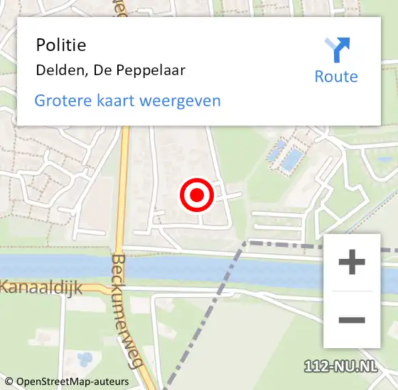 Locatie op kaart van de 112 melding: Politie Delden, De Peppelaar op 3 juni 2022 11:08