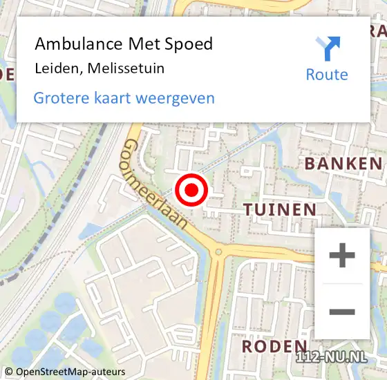 Locatie op kaart van de 112 melding: Ambulance Met Spoed Naar Leiden, Melissetuin op 3 juni 2022 11:14