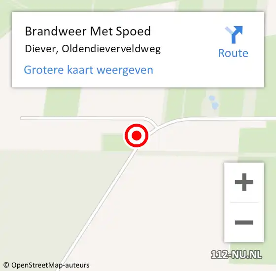 Locatie op kaart van de 112 melding: Brandweer Met Spoed Naar Diever, Oldendieverveldweg op 3 juni 2022 11:16