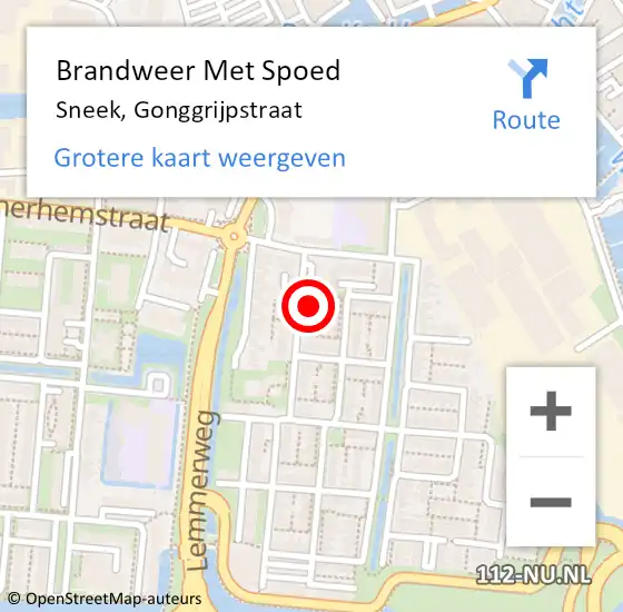 Locatie op kaart van de 112 melding: Brandweer Met Spoed Naar Sneek, Gonggrijpstraat op 3 juni 2022 12:14