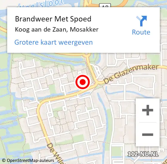 Locatie op kaart van de 112 melding: Brandweer Met Spoed Naar Koog aan de Zaan, Mosakker op 3 juni 2022 12:15