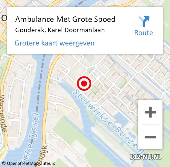 Locatie op kaart van de 112 melding: Ambulance Met Grote Spoed Naar Gouderak, Karel Doormanlaan op 3 juni 2022 12:20