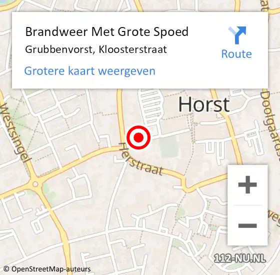 Locatie op kaart van de 112 melding: Brandweer Met Grote Spoed Naar Grubbenvorst, Kloosterstraat op 3 juni 2022 12:29