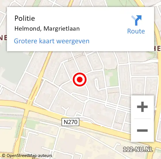 Locatie op kaart van de 112 melding: Politie Helmond, Margrietlaan op 3 juni 2022 12:34