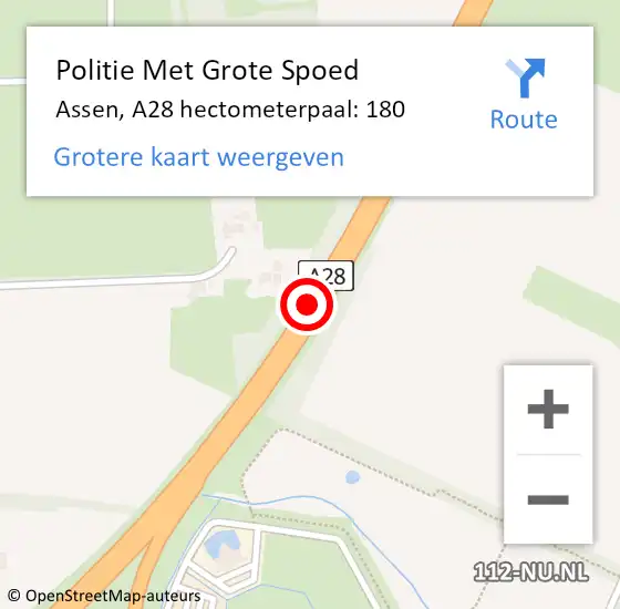 Locatie op kaart van de 112 melding: Politie Met Grote Spoed Naar Assen, A28 hectometerpaal: 180 op 3 juni 2022 12:36