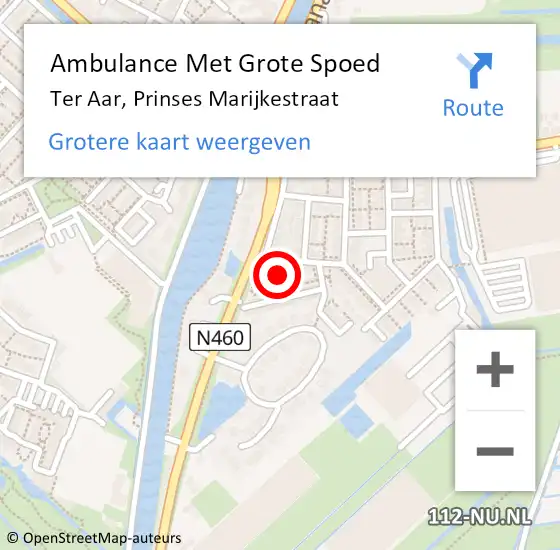 Locatie op kaart van de 112 melding: Ambulance Met Grote Spoed Naar Ter Aar, Prinses Marijkestraat op 3 juni 2022 12:39