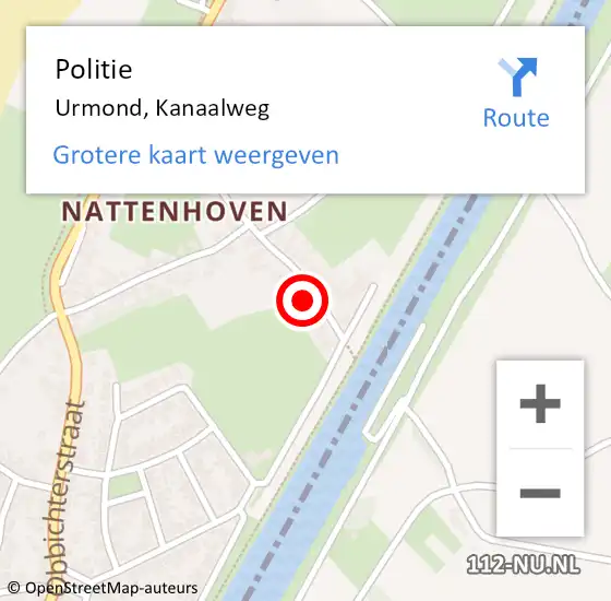 Locatie op kaart van de 112 melding: Politie Urmond, Kanaalweg op 3 juni 2022 12:46