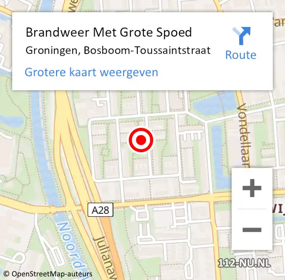 Locatie op kaart van de 112 melding: Brandweer Met Grote Spoed Naar Groningen, Bosboom-Toussaintstraat op 3 juni 2022 13:35