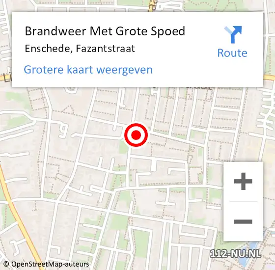 Locatie op kaart van de 112 melding: Brandweer Met Grote Spoed Naar Enschede, Fazantstraat op 3 juni 2022 13:42