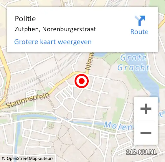 Locatie op kaart van de 112 melding: Politie Zutphen, Norenburgerstraat op 3 juni 2022 14:27