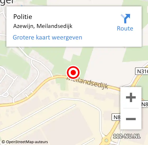 Locatie op kaart van de 112 melding: Politie Azewijn, Meilandsedijk op 3 juni 2022 14:30