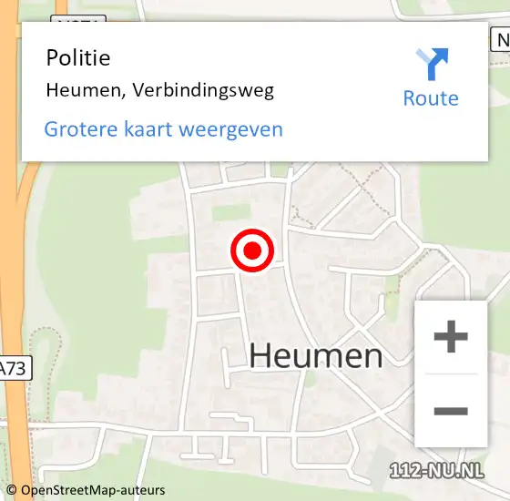 Locatie op kaart van de 112 melding: Politie Heumen, Verbindingsweg op 3 juni 2022 14:34