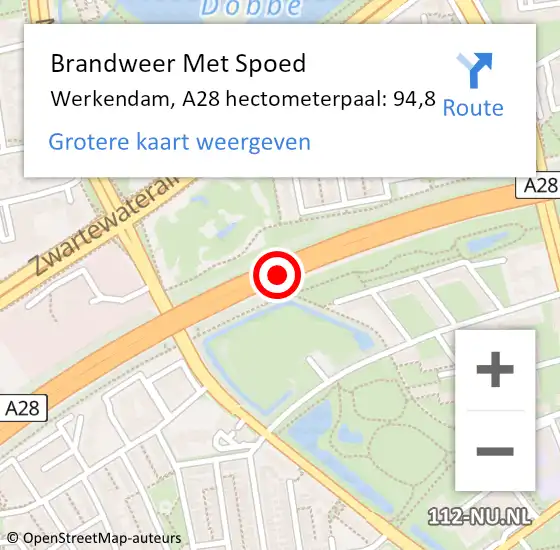 Locatie op kaart van de 112 melding: Brandweer Met Spoed Naar Werkendam, A28 hectometerpaal: 94,8 op 3 juni 2022 14:44
