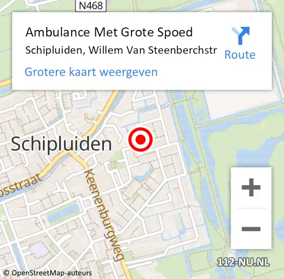 Locatie op kaart van de 112 melding: Ambulance Met Grote Spoed Naar Schipluiden, Willem Van Steenberchstr op 19 juli 2014 05:03