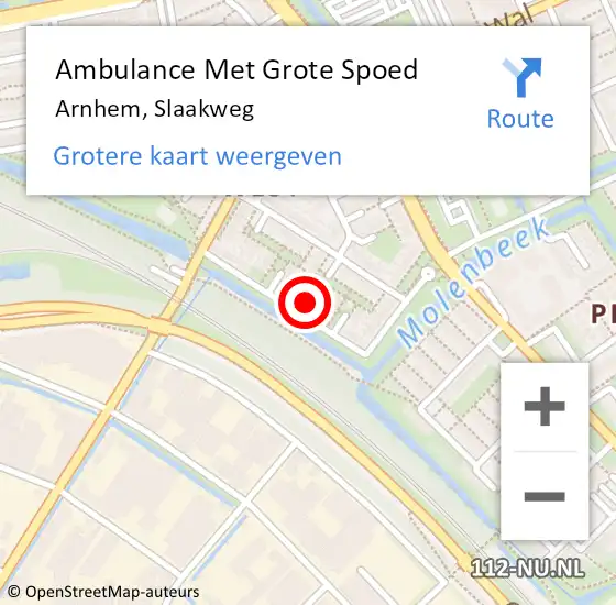 Locatie op kaart van de 112 melding: Ambulance Met Grote Spoed Naar Arnhem, Slaakweg op 3 juni 2022 14:44
