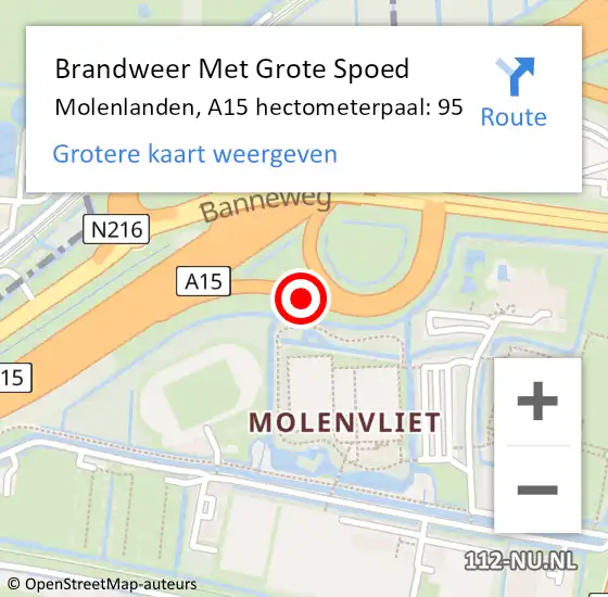 Locatie op kaart van de 112 melding: Brandweer Met Grote Spoed Naar Molenlanden, A15 hectometerpaal: 95 op 3 juni 2022 15:25