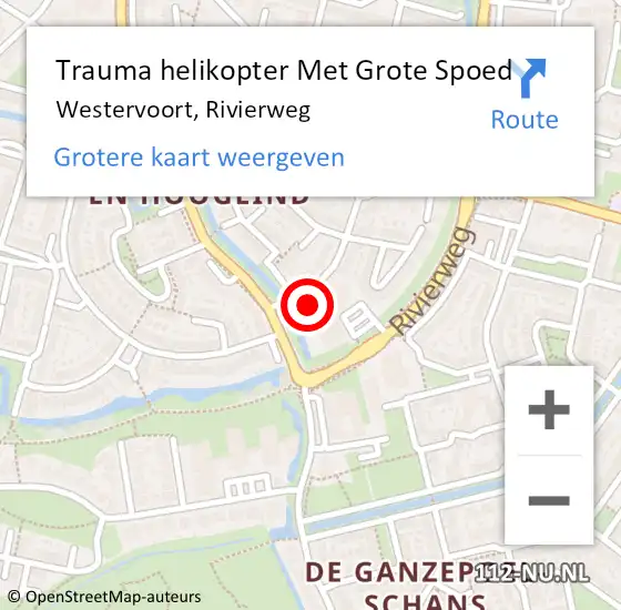Locatie op kaart van de 112 melding: Trauma helikopter Met Grote Spoed Naar Westervoort, Rivierweg op 3 juni 2022 15:28