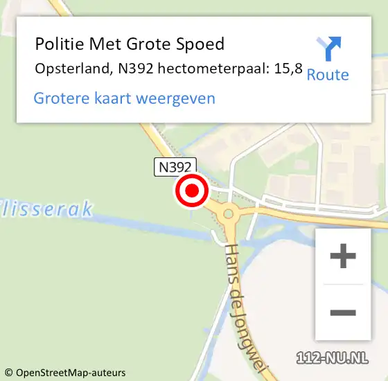 Locatie op kaart van de 112 melding: Politie Met Grote Spoed Naar Opsterland, N392 hectometerpaal: 15,8 op 3 juni 2022 16:10