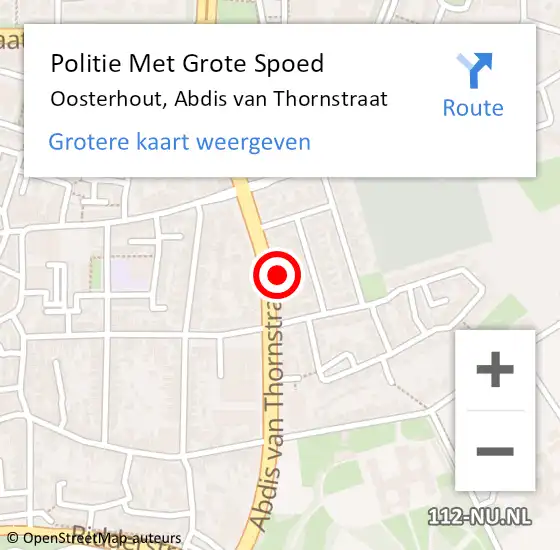 Locatie op kaart van de 112 melding: Politie Met Grote Spoed Naar Oosterhout, Abdis van Thornstraat op 3 juni 2022 16:13