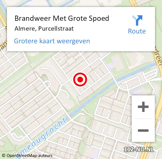 Locatie op kaart van de 112 melding: Brandweer Met Grote Spoed Naar Almere, Purcellstraat op 19 juli 2014 05:45