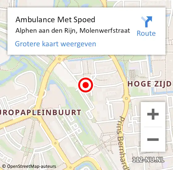 Locatie op kaart van de 112 melding: Ambulance Met Spoed Naar Alphen aan den Rijn, Molenwerfstraat op 3 juni 2022 16:57