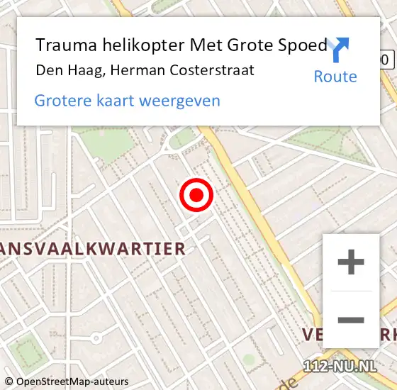 Locatie op kaart van de 112 melding: Trauma helikopter Met Grote Spoed Naar Den Haag, Herman Costerstraat op 3 juni 2022 17:33