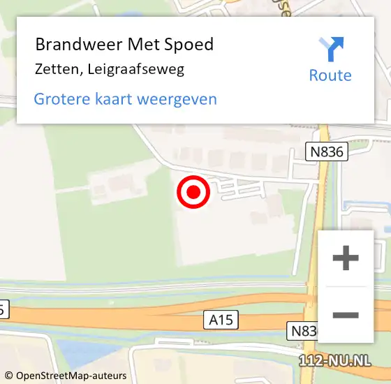 Locatie op kaart van de 112 melding: Brandweer Met Spoed Naar Zetten, Leigraafseweg op 3 juni 2022 17:41
