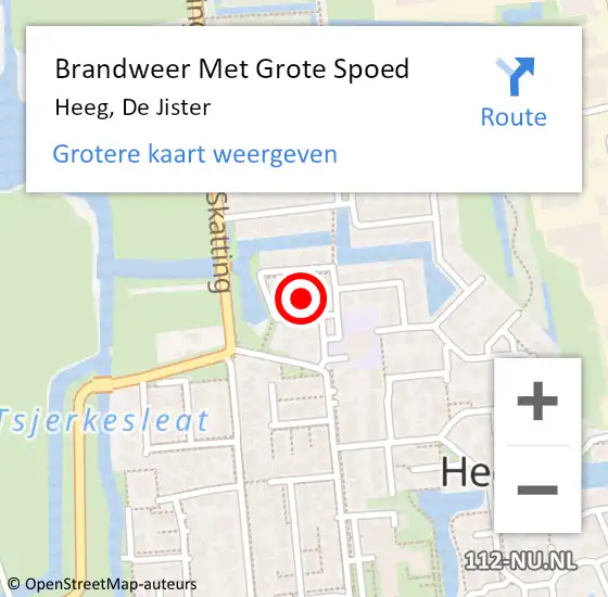 Locatie op kaart van de 112 melding: Brandweer Met Grote Spoed Naar Heeg, De Jister op 3 juni 2022 17:46