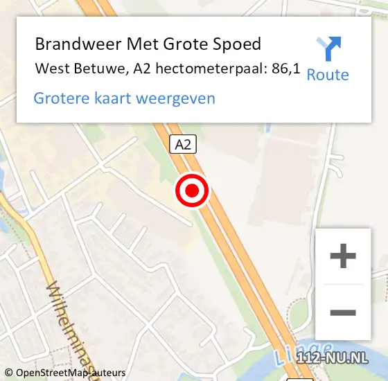 Locatie op kaart van de 112 melding: Brandweer Met Grote Spoed Naar West Betuwe, A2 hectometerpaal: 86,1 op 3 juni 2022 18:06