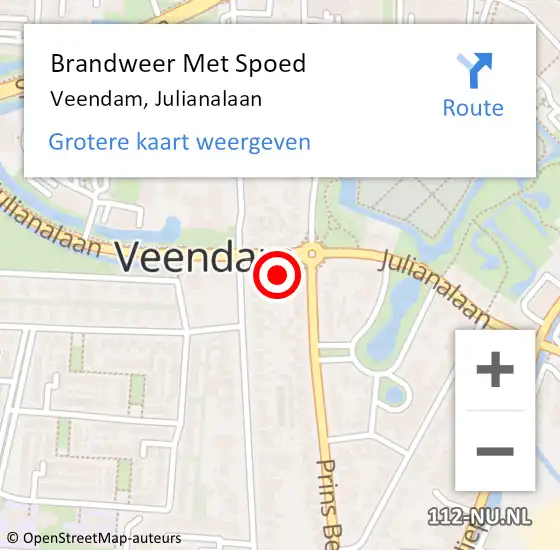 Locatie op kaart van de 112 melding: Brandweer Met Spoed Naar Veendam, Julianalaan op 3 juni 2022 18:07