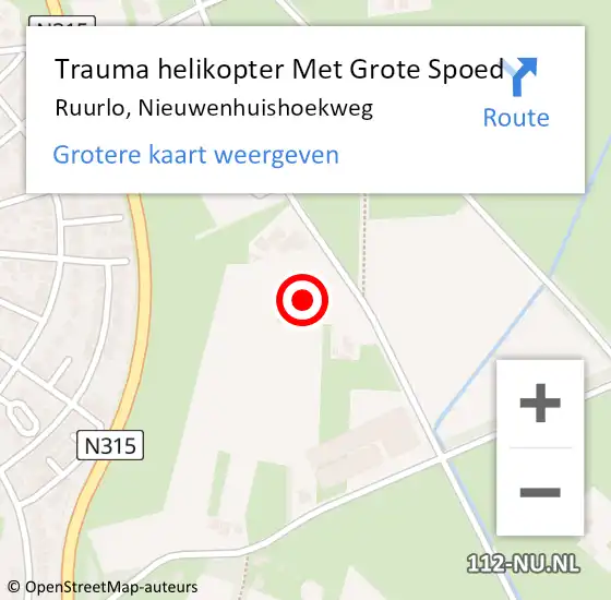 Locatie op kaart van de 112 melding: Trauma helikopter Met Grote Spoed Naar Ruurlo, Nieuwenhuishoekweg op 3 juni 2022 18:14