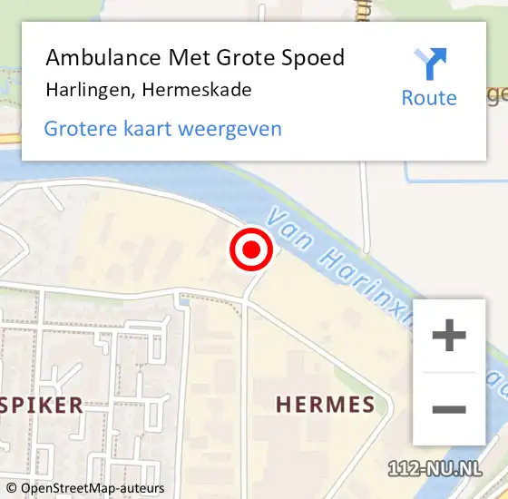 Locatie op kaart van de 112 melding: Ambulance Met Grote Spoed Naar Harlingen, Hermeskade op 19 juli 2014 06:23