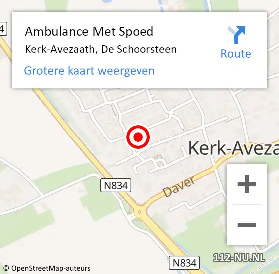 Locatie op kaart van de 112 melding: Ambulance Met Spoed Naar Kerk-Avezaath, De Schoorsteen op 3 juni 2022 18:42