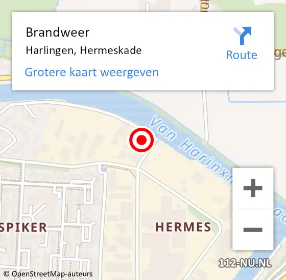 Locatie op kaart van de 112 melding: Brandweer Harlingen, Hermeskade op 19 juli 2014 06:25