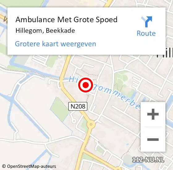 Locatie op kaart van de 112 melding: Ambulance Met Grote Spoed Naar Hillegom, Beekkade op 3 juni 2022 19:19